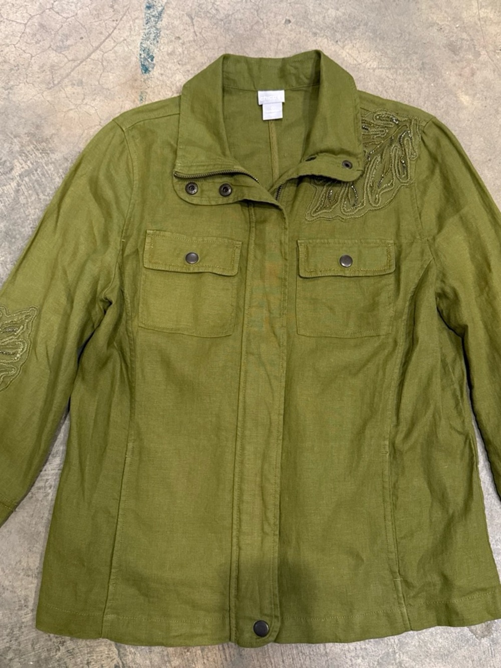 Chicos Women’s Olive Green Military-Style Field Jacket
